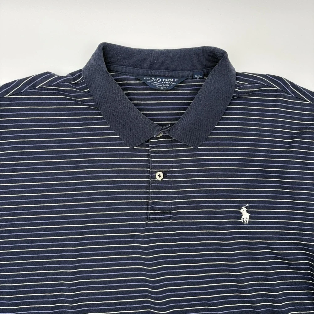 Polo Golf Ralph Lauren Mens XXL Striped Pima Cotton Pro Fit Polo Shirt Blue